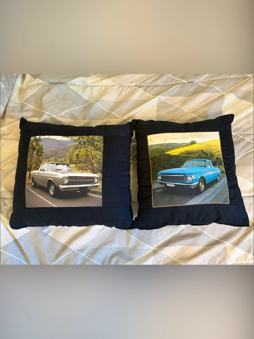 One of a kind Black Classic Car hand-made throw pillows